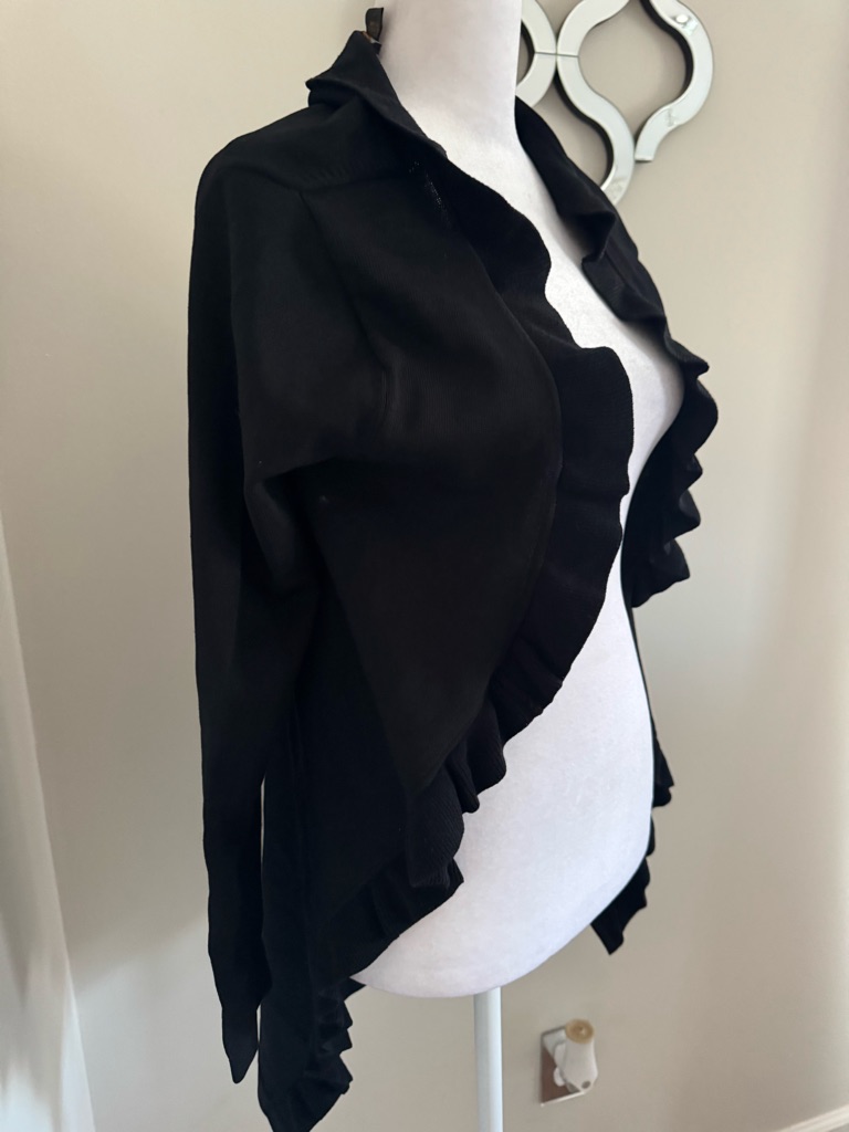 Black Ruffle Trim Women’s Cardigan Sweater